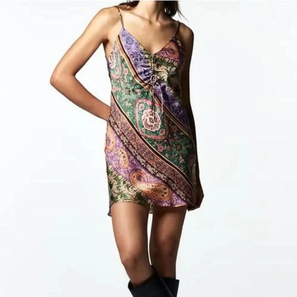 Zara Satin Paisley Printed Mini Dress Women’s Small
